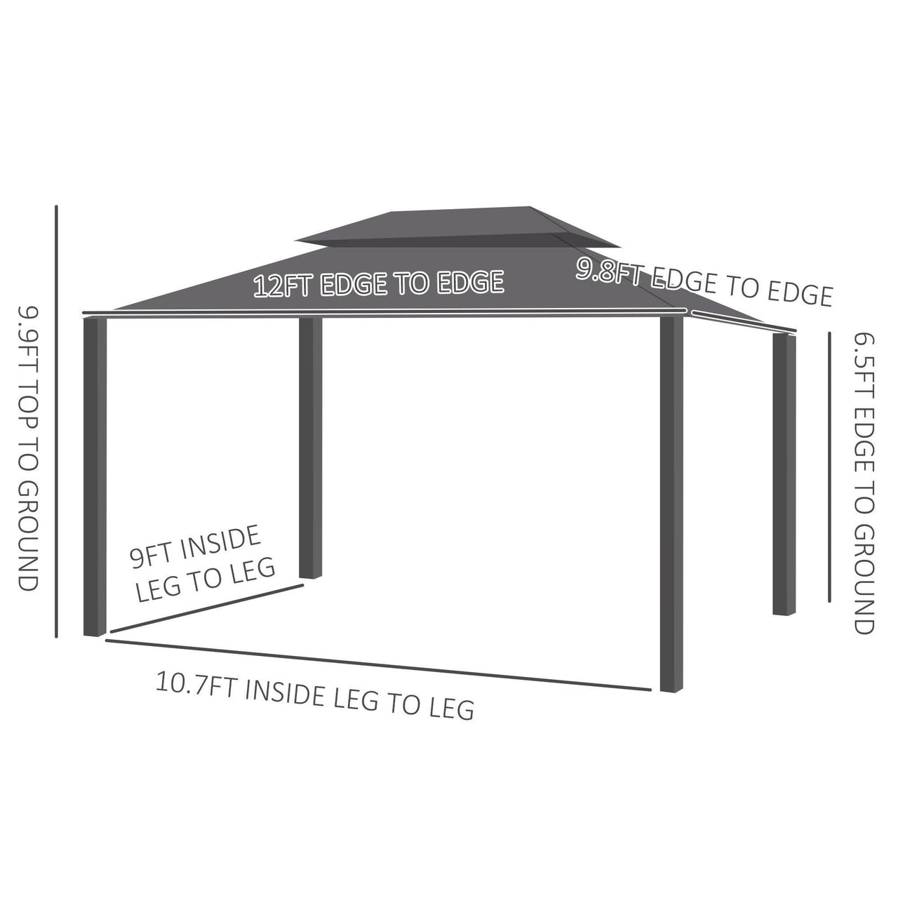 10' x 12' Hardtop Gazebo Canopy with Galvanized Steel Double Roof, Aluminum Frame