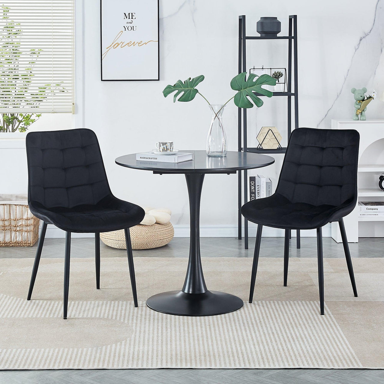 2PCS Modern Black Dining Chairs, Easy Assembly, Suitable for Various Spaces