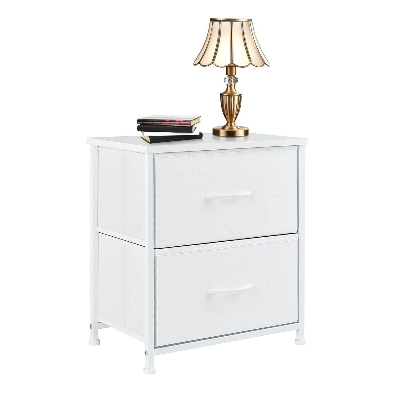 White 2-Drawer Dresser Chest with Metal Frame and Wood Top