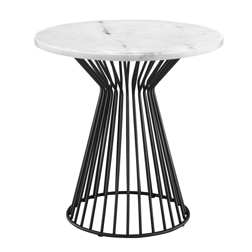 White Marble and Black Metal Side Table