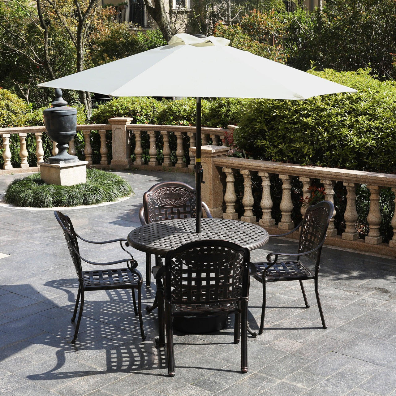 7.5FT Beige Patio Umbrella with Push-Button Tilt & Crank for Outdoor Tables