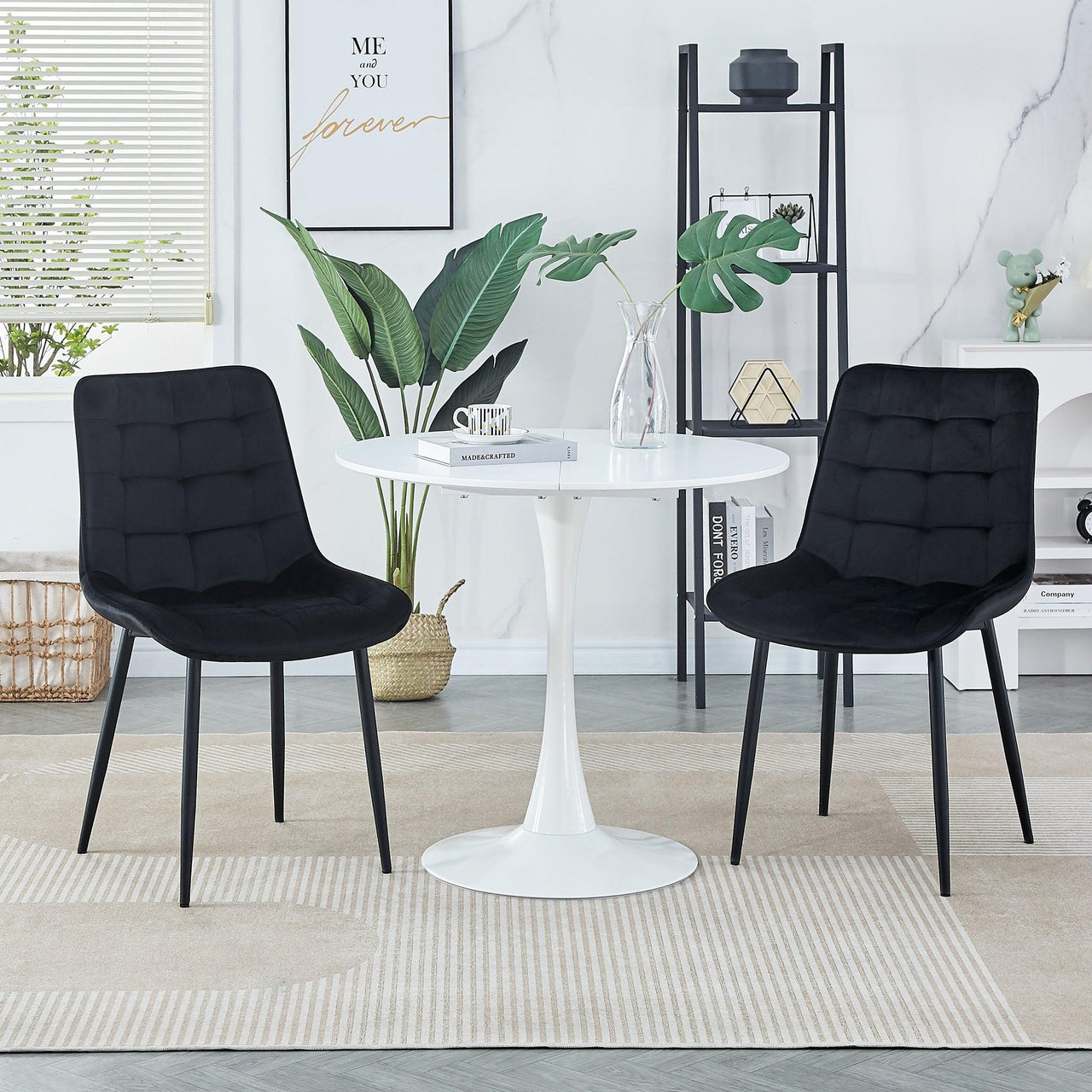 2PCS Modern Black Dining Chairs, Easy Assembly, Suitable for Various Spaces