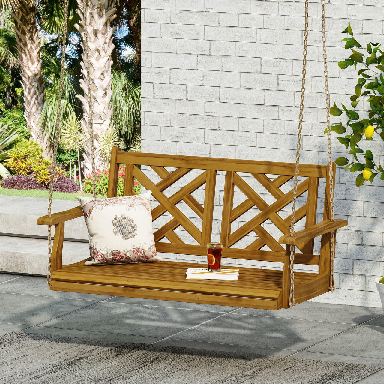 Teak Wood & Metal Porch Swing