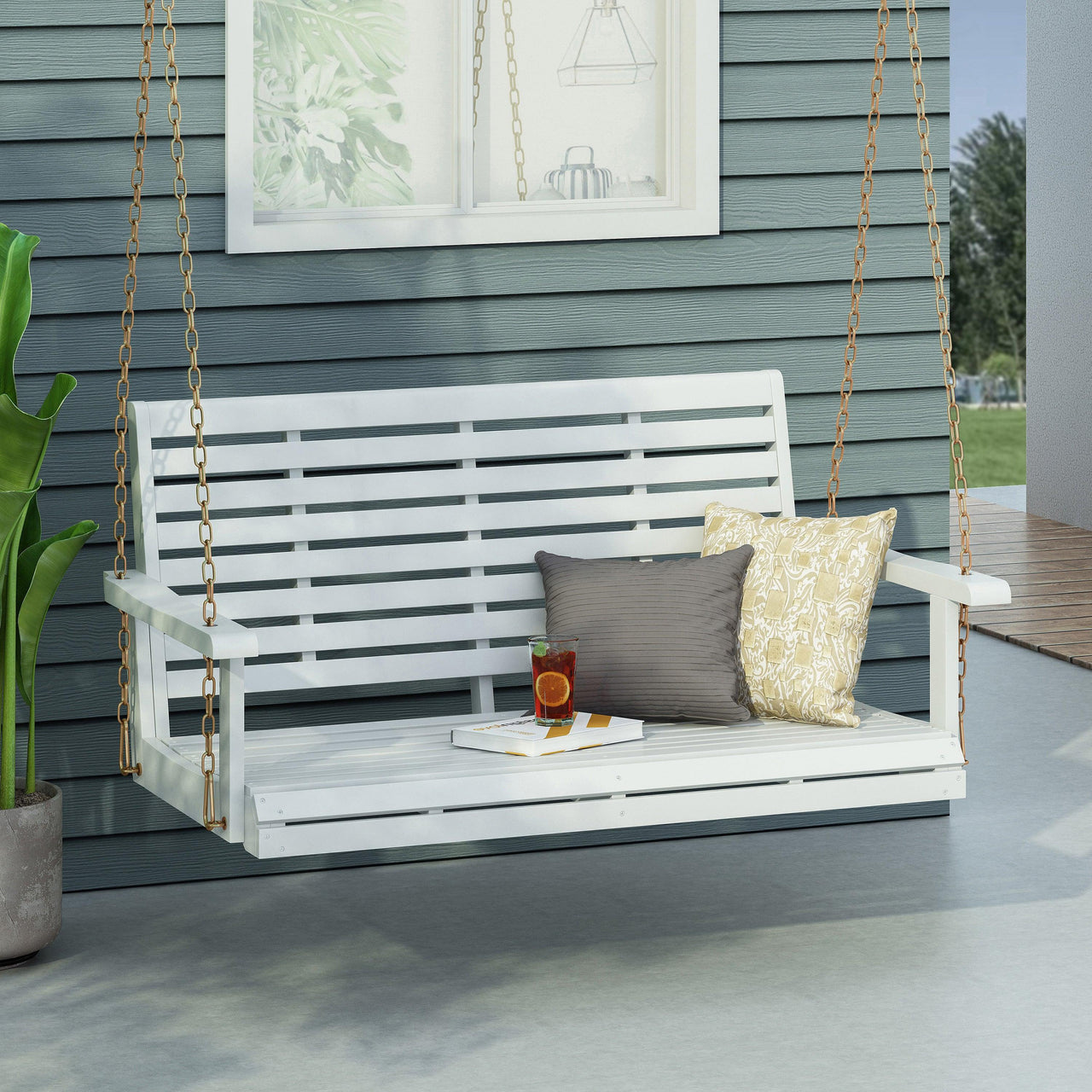 White Acacia Wood Porch Swing