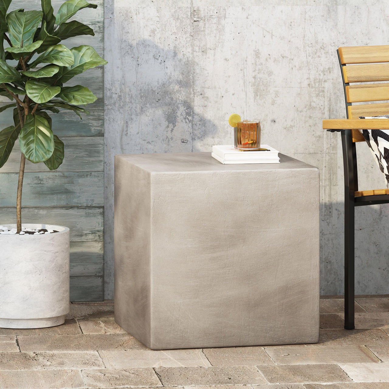 Light Grey Cube Design Outdoor Accent Table