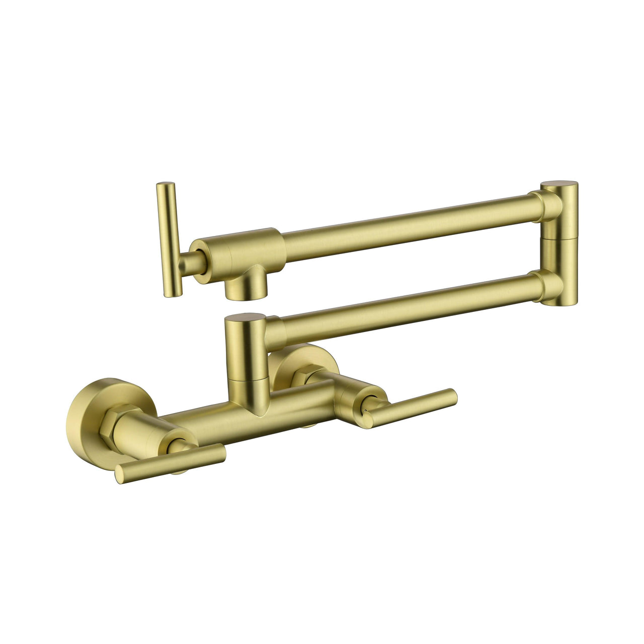 Pot Filler Faucet, Brass, Wall-Mounted, Hot & Cold Water, Folding, 3 Handles, 2 Holes, Swing Arm