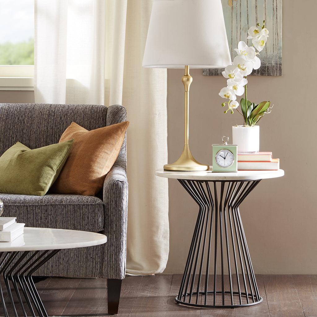 White Marble and Black Metal Side Table