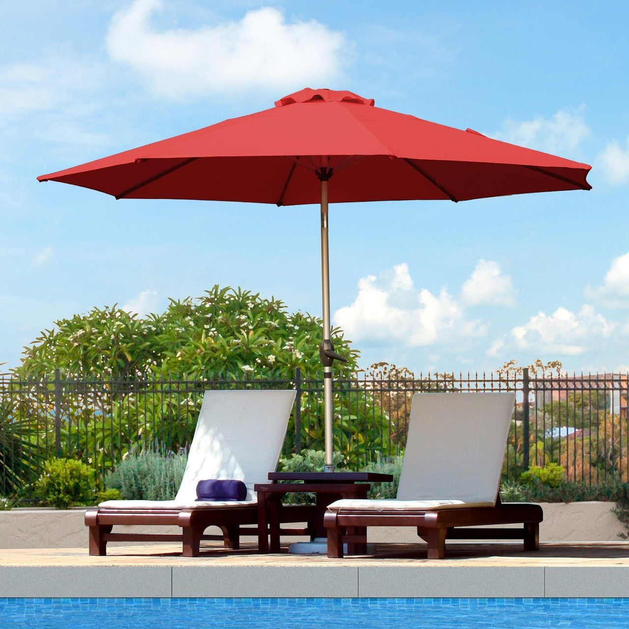 9FT Brick Red Patio Umbrella with Push-Button Tilt & Crank, UV Protection, Waterproof, 8 Ribs