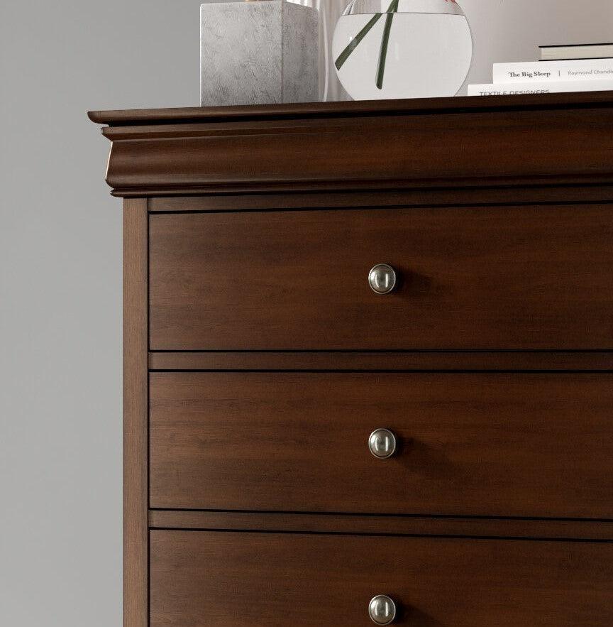 1pc Chest of Drawers, Brown Cherry Finish with Okume Veneer, Bedroom Furniture