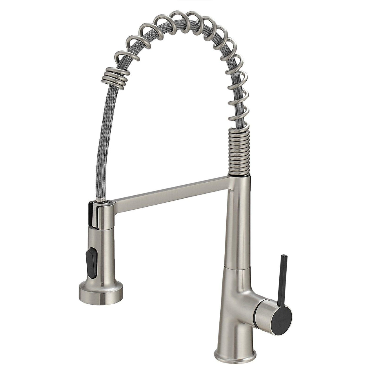 Brushed Nickel Kitchen Faucet with Pull-Down Sprayer, Modern Spring Design for Commercial Use