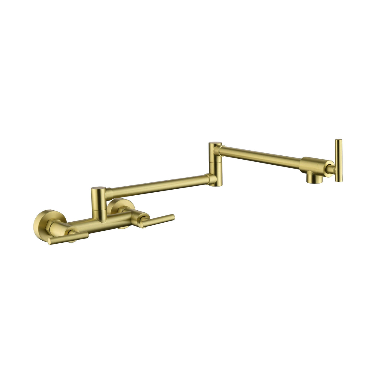 Pot Filler Faucet, Brass, Wall-Mounted, Hot & Cold Water, Folding, 3 Handles, 2 Holes, Swing Arm