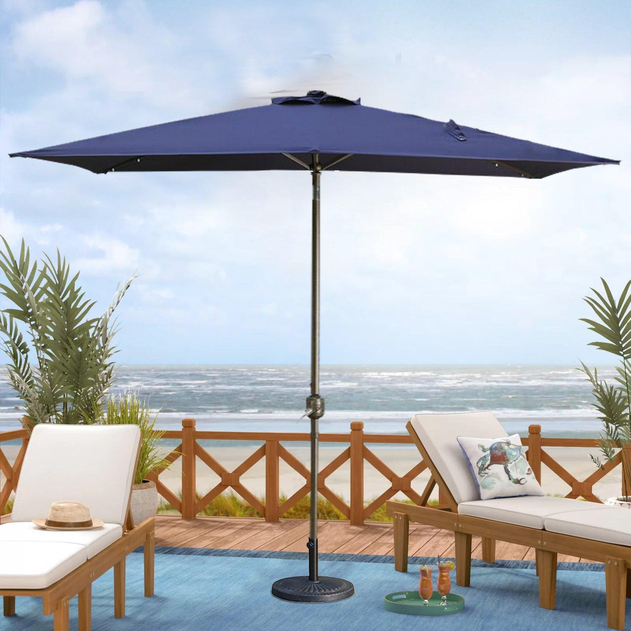 7.5ft x 7.5ft Navy Patio Umbrella with Crank, Push-Button Tilt, Aluminum Pole