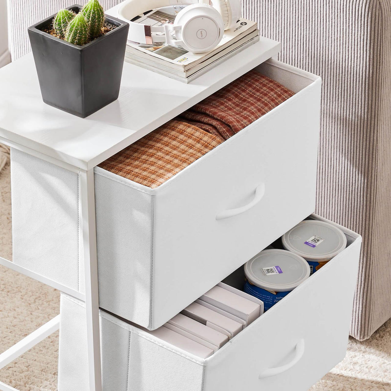 White 2-Drawer Dresser Chest with Metal Frame and Wood Top