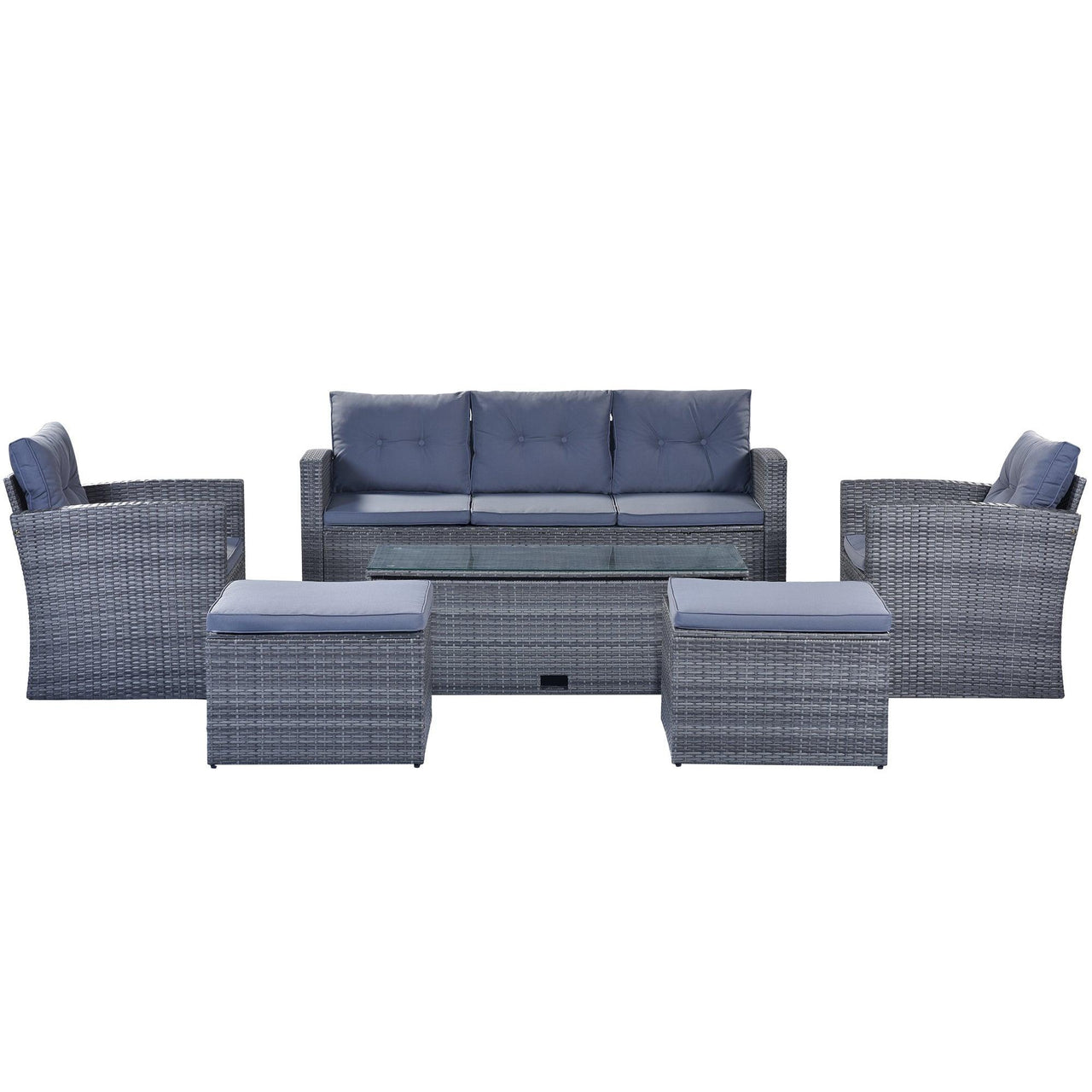 6-Piece Outdoor Wicker Sectional Set with Coffee Table & Cushions (Dark Grey)