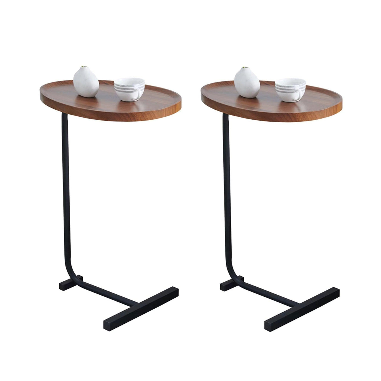 Brown Metal C-Shaped Side Table – Compact and Versatile End Table for Small Spaces