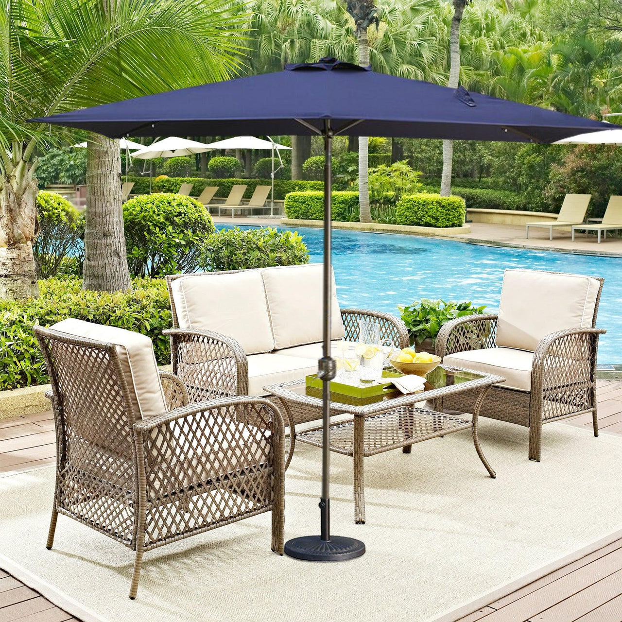 7.5ft x 7.5ft Navy Patio Umbrella with Crank, Push-Button Tilt, Aluminum Pole