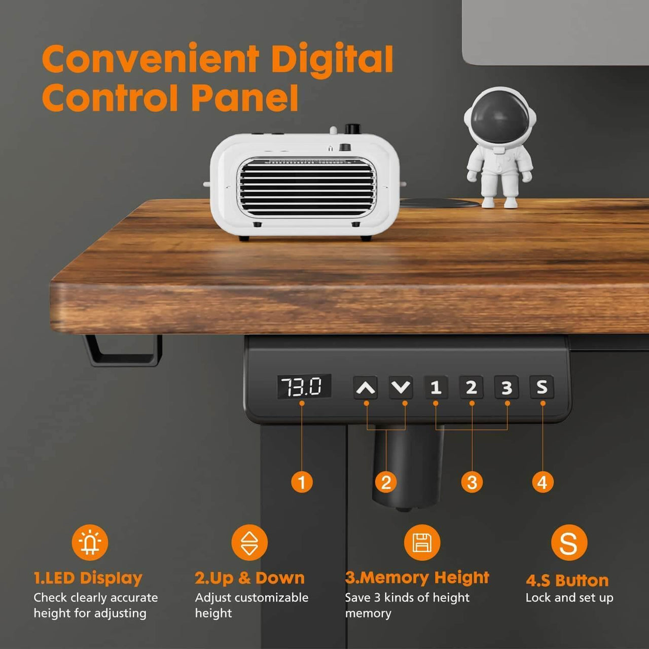 Electric Height Adjustable Standing Desk, Sit to Stand Ergonomic Computer Desk,Brown, 40'' x 24"