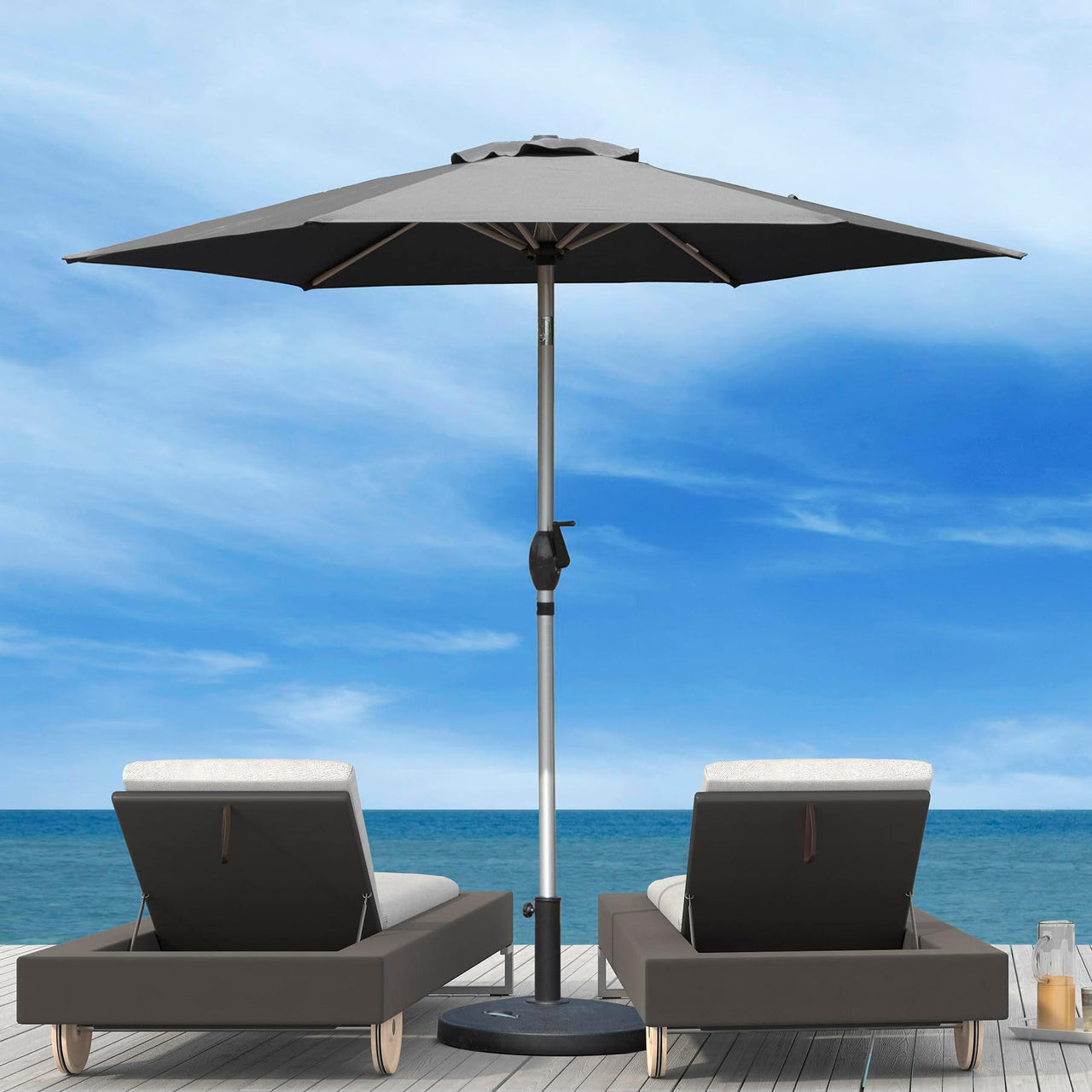 7.5FT Gray Patio Umbrella with Push-Button Tilt & Crank, UV Protection, Waterproof, 8 Ribs