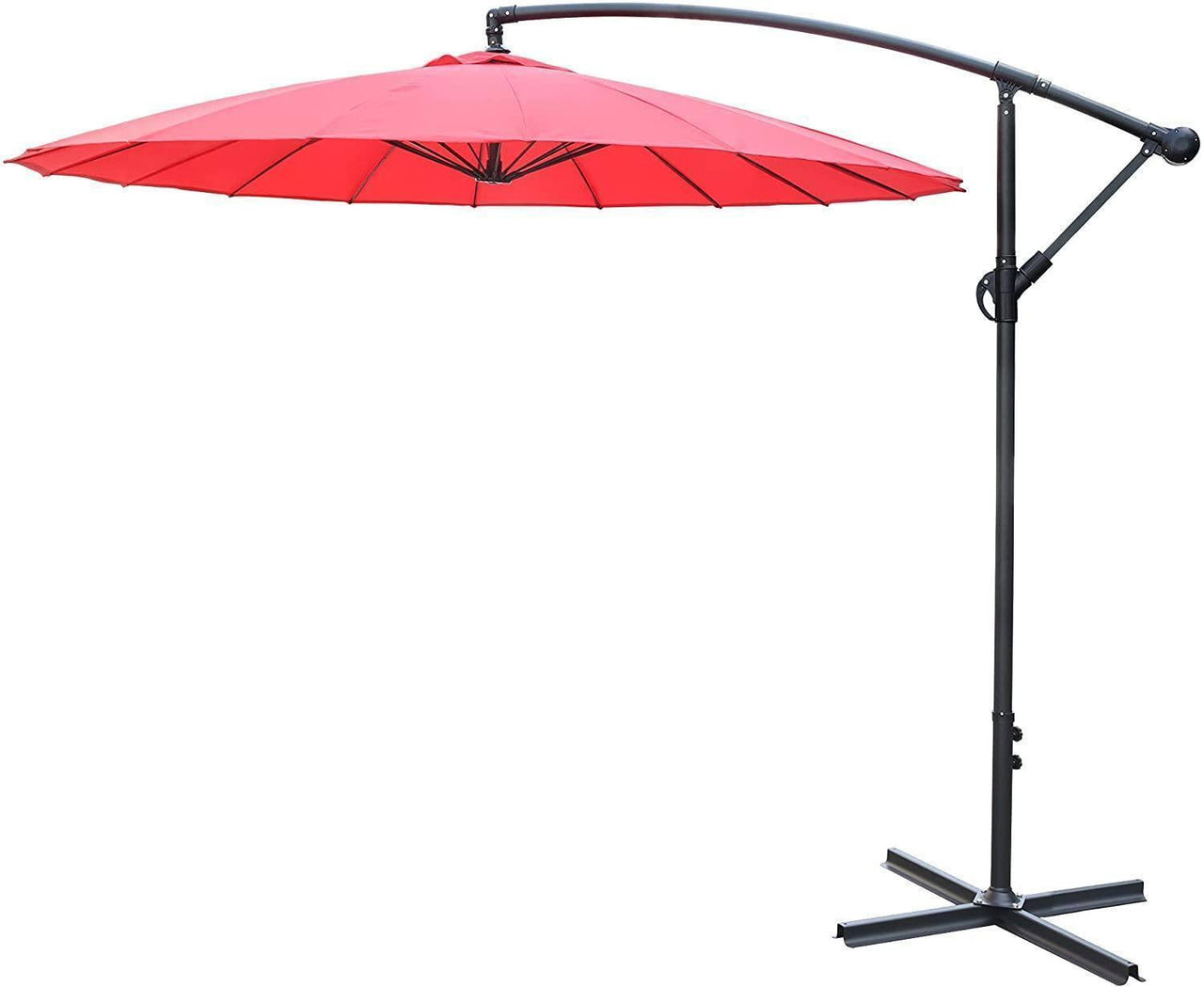 9 Ft Red Offset Hanging Patio Umbrella with Easy Tilt Adjustment for Backyard and Poolside