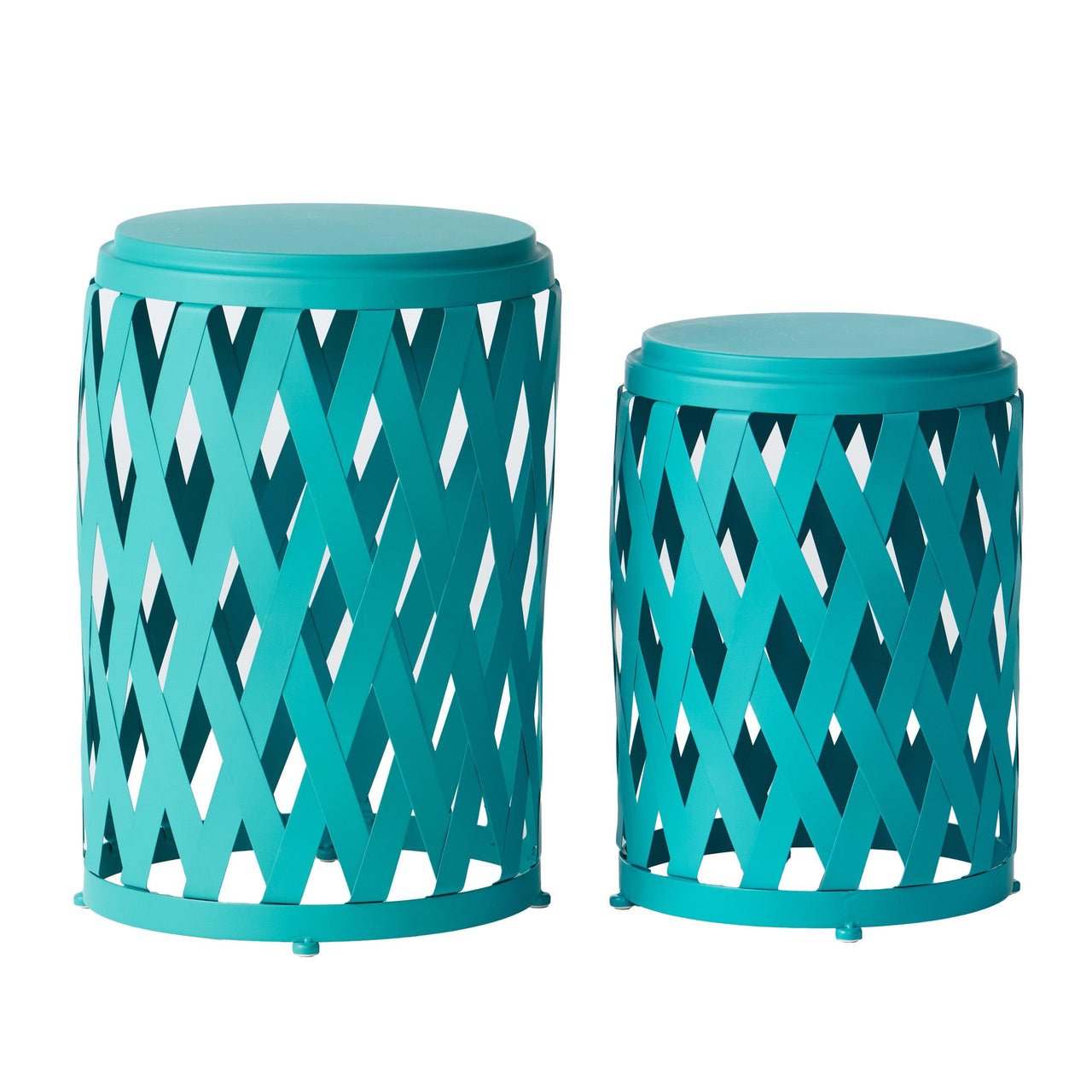 Teal Lattice Design Iron Side Tables (Set of 2)