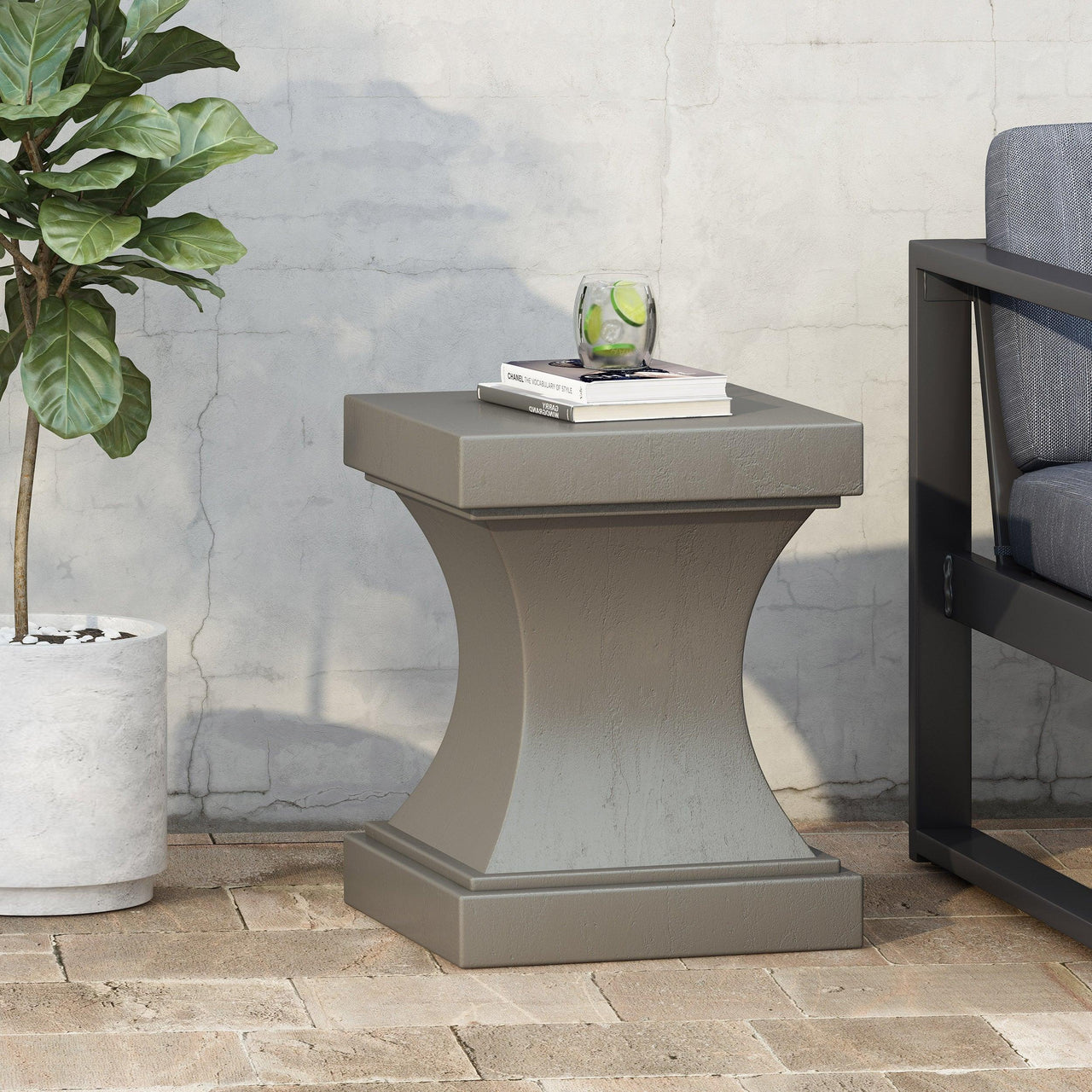 Light Gray Modern Pedestal Side Table with Lightweight Concrete Design